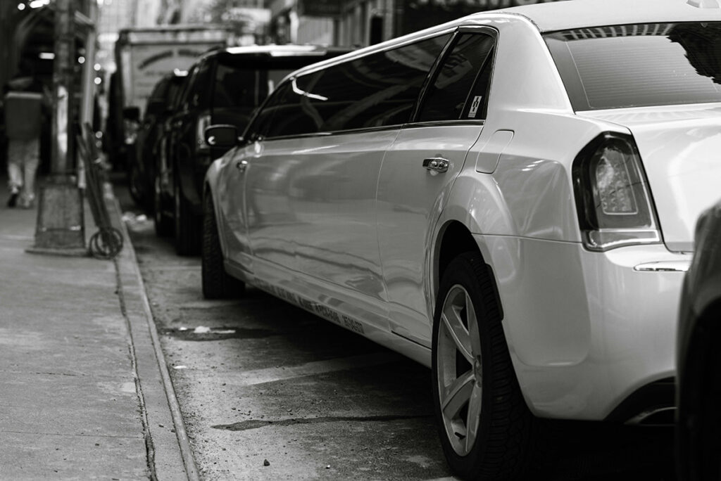 White limousine in the city