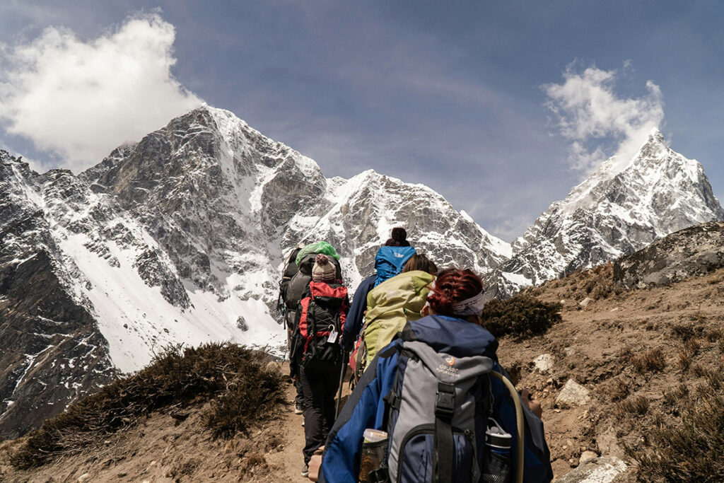 Group of people on a mountain trek in Nepal
