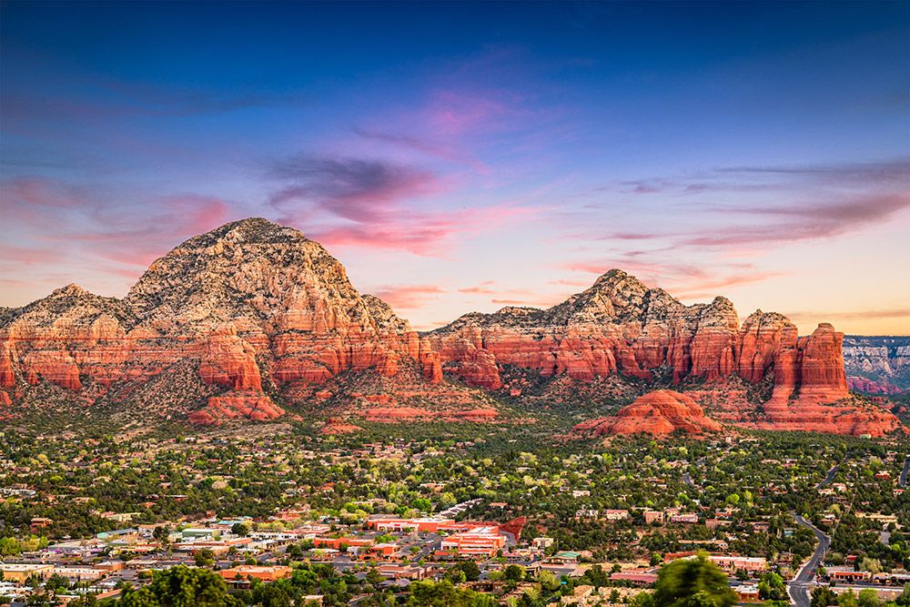 Sedona sunset over rock formations